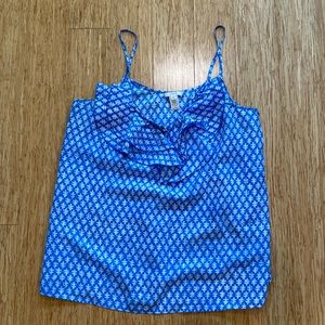 J. CREW Blue & White Tank top with ruffle made of washable silk and viscose! 10